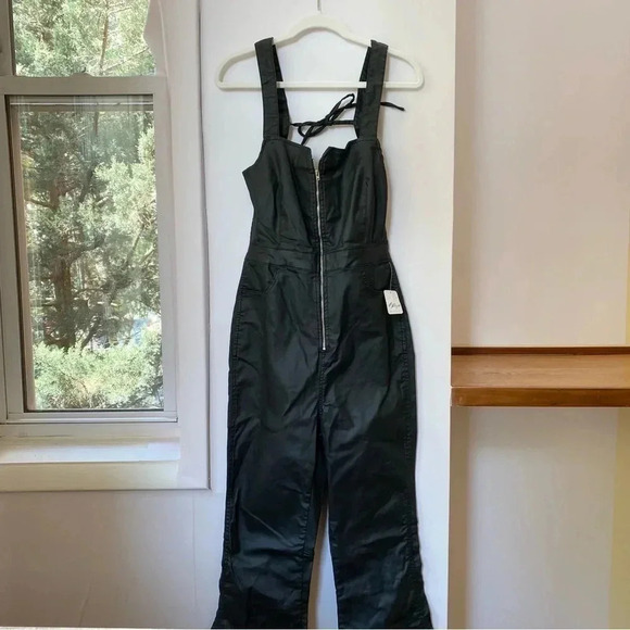 NWT Free People CRVY 2nd Ave One Piece Denim Jumpsuit in Black Vegan Leather - Picture 6 of 17